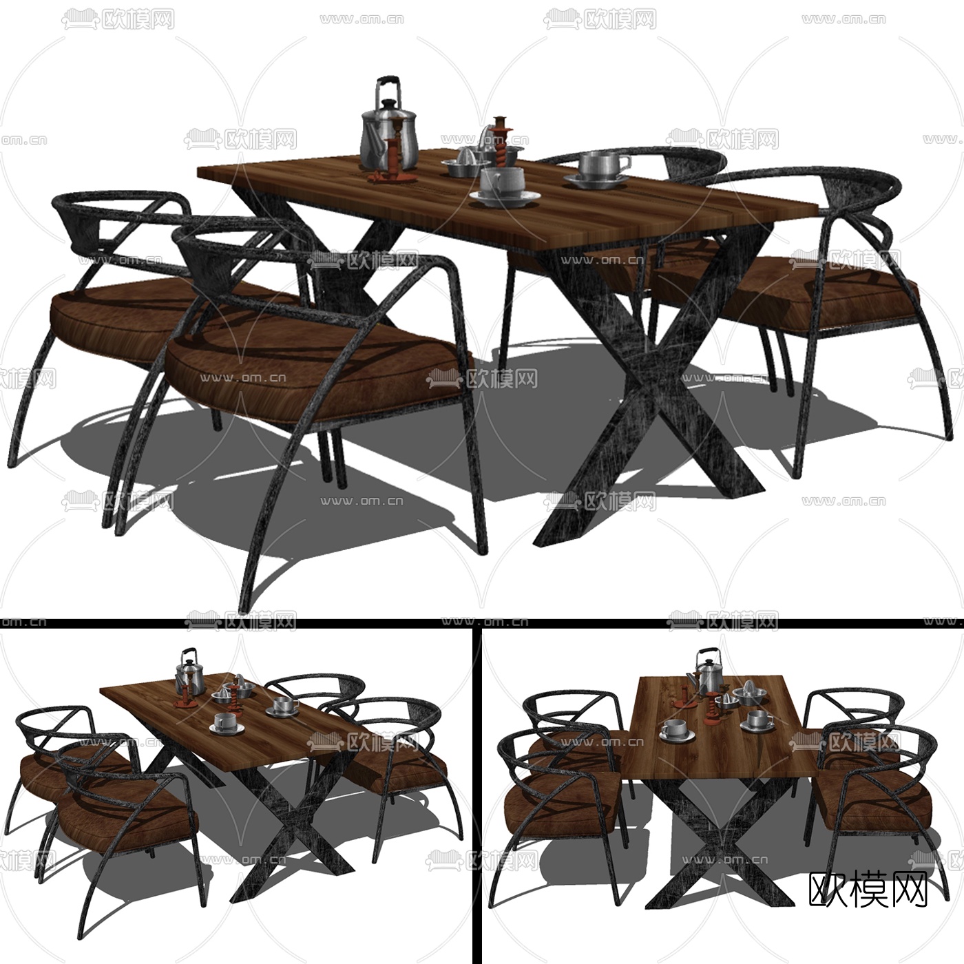 工业风金属餐桌椅免费su模型下载（渲染图4）