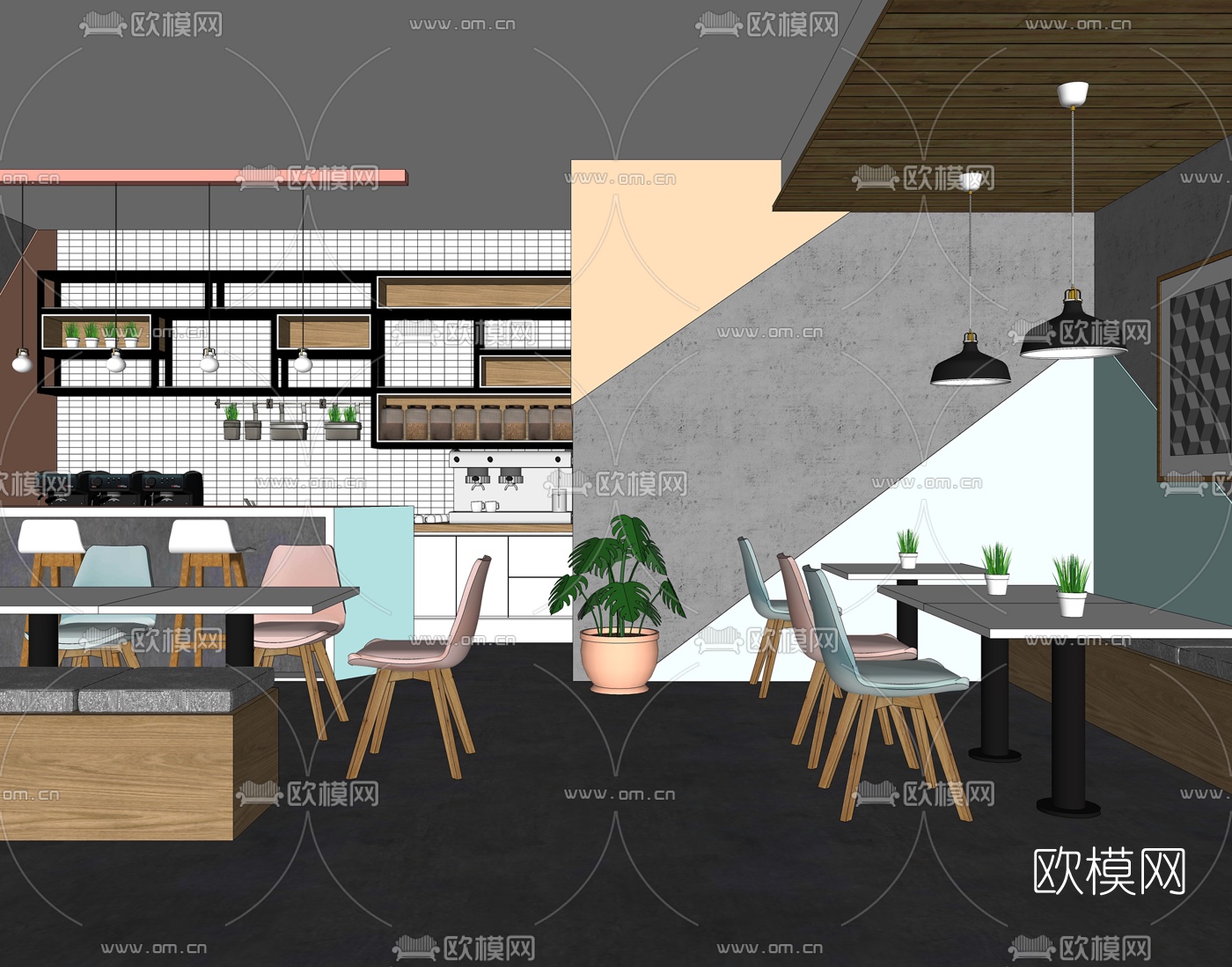 北欧时尚咖啡厅su模型下载（渲染图1）