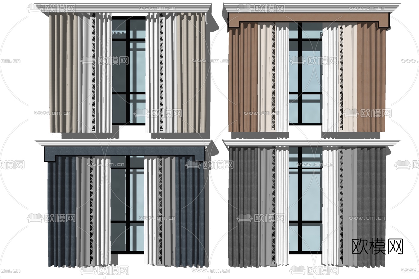 新中式布艺窗帘组合su模型下载_ID10561504_sketchup模型下载-欧模网
