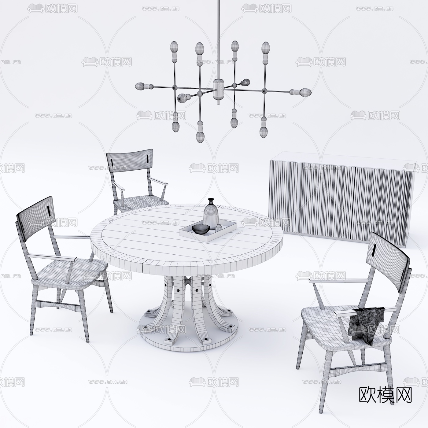 北欧实木餐桌椅3d模型下载（渲染图3）
