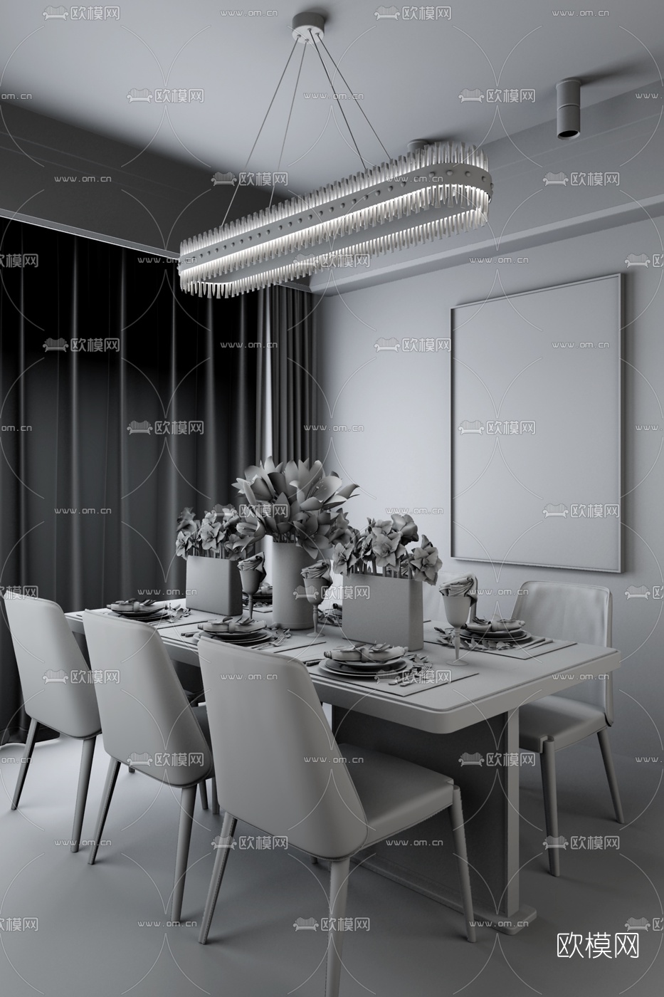 金秋软装设计 现代餐厅3D模型下载（渲染图2）