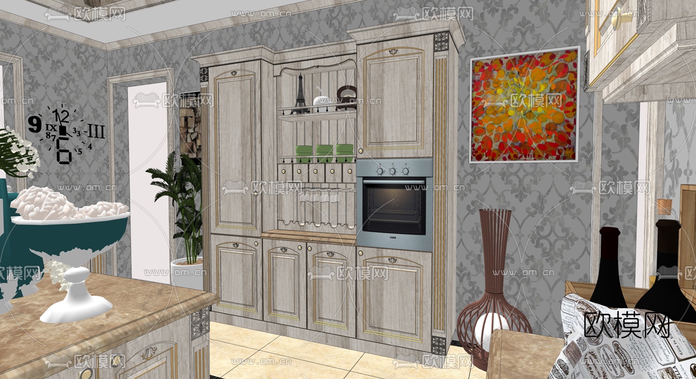 欧式厨房su模型下载（渲染图3）