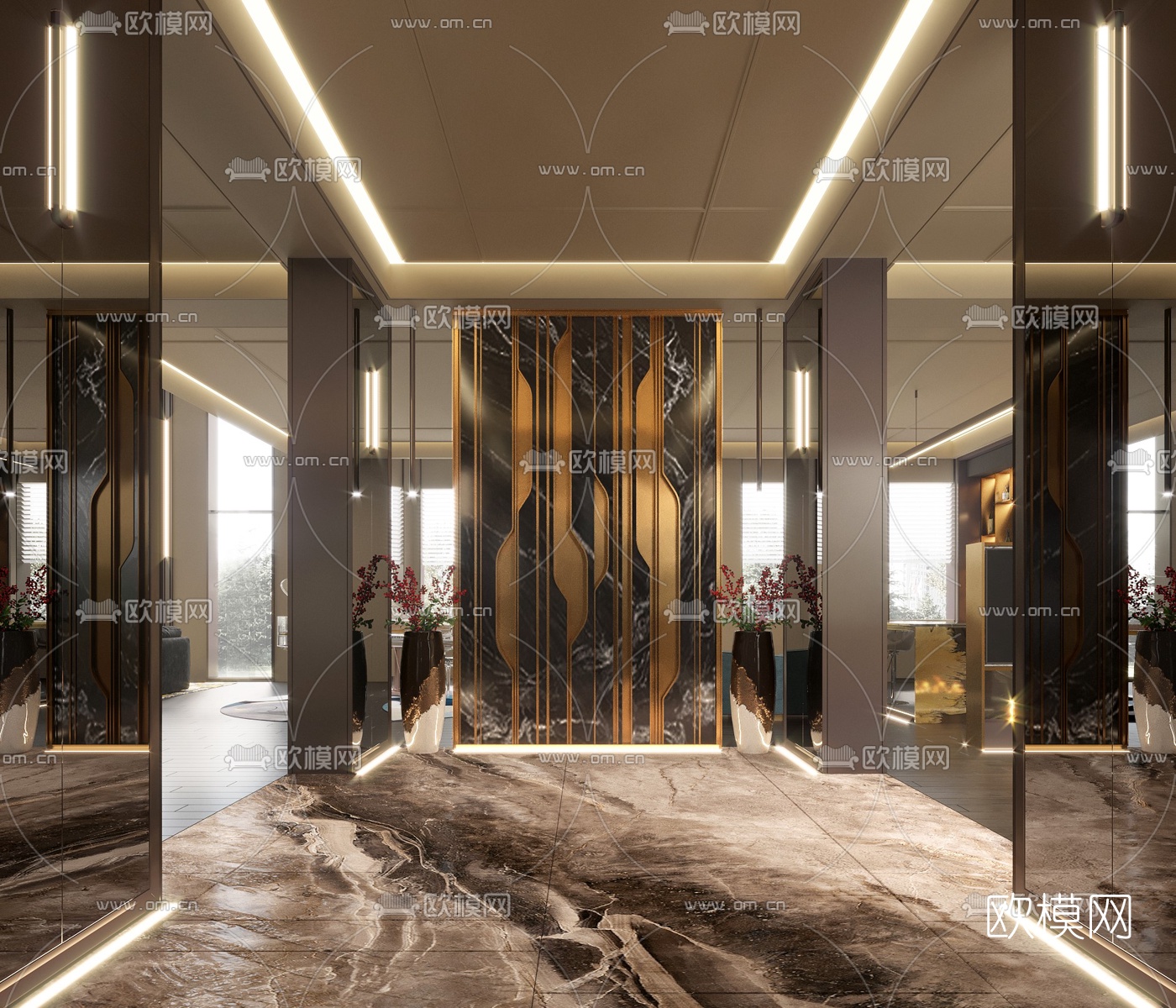 现代别墅大堂3d模型下载（渲染图7）