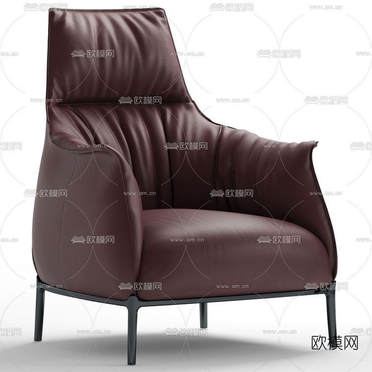 现代皮革单人沙发组合3D模型-免费3dmax模型库-欧模网