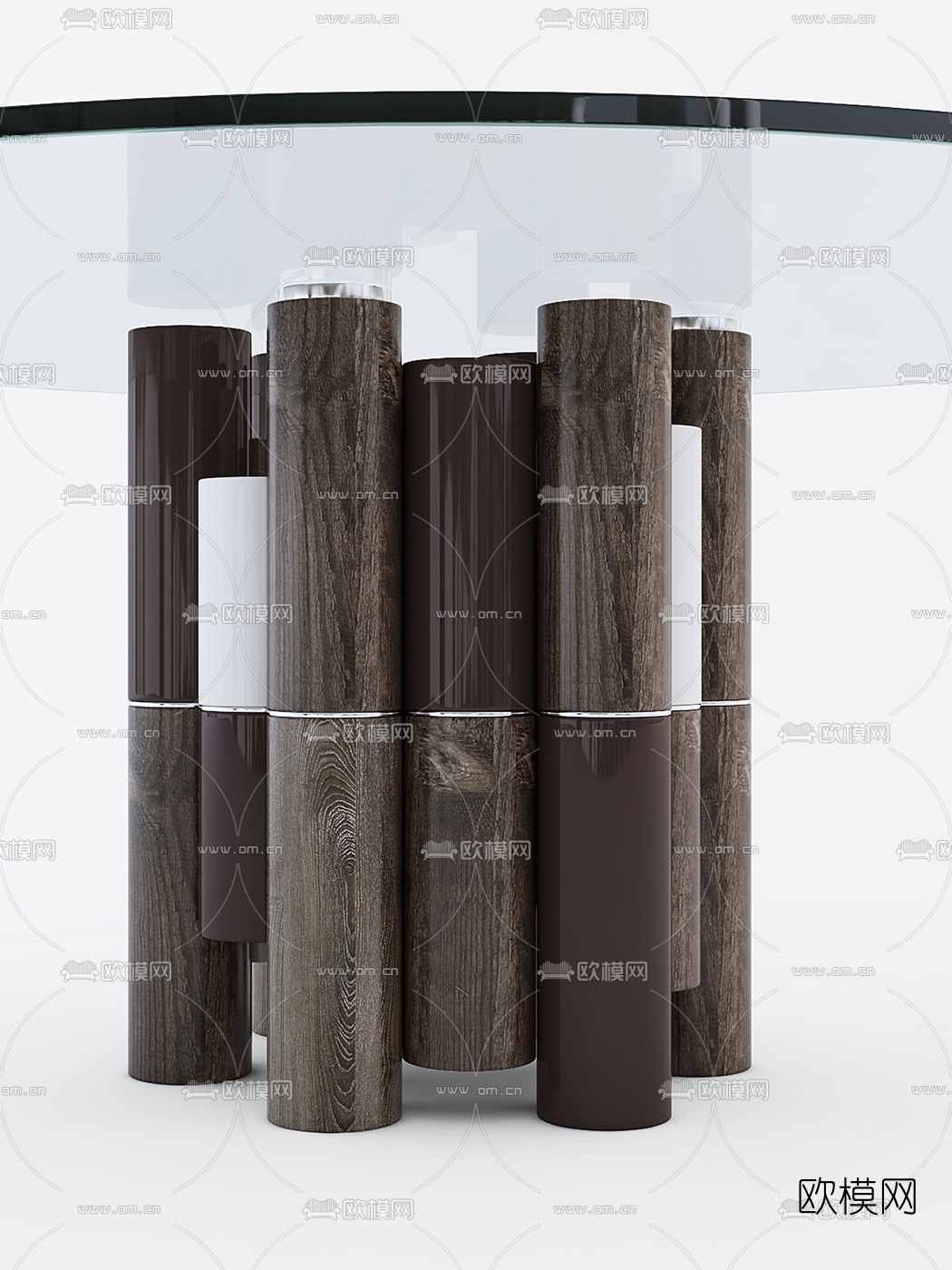 意大利PORADA品牌 现代木制圆筒拼接玻璃餐桌3d模型下载（渲染图3）