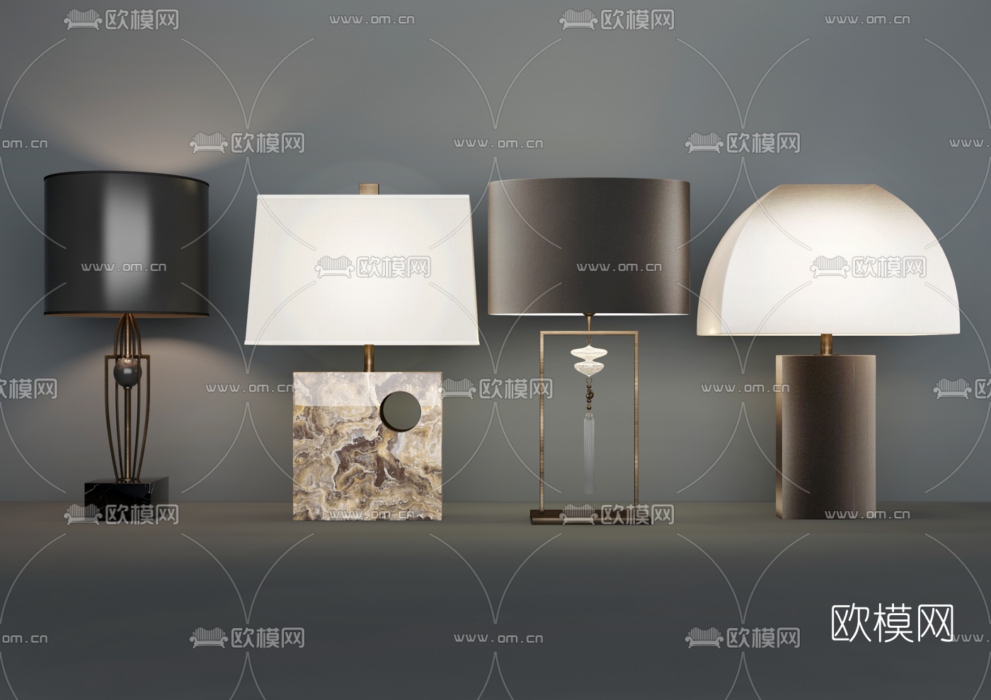 现代台灯组合3d模型-免费3dmax模型库-欧模网