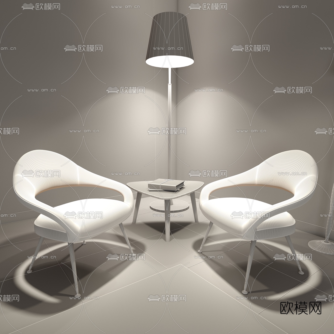 POLTRONA FRAU品牌Letizia现代扶手椅组合3D模型下载（渲染图2）