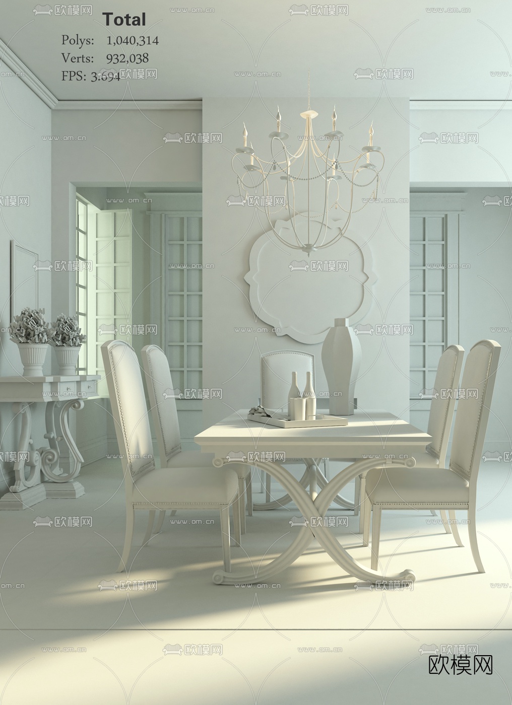 美国Hooker品牌 美式实木餐桌椅3d模型下载（渲染图2）