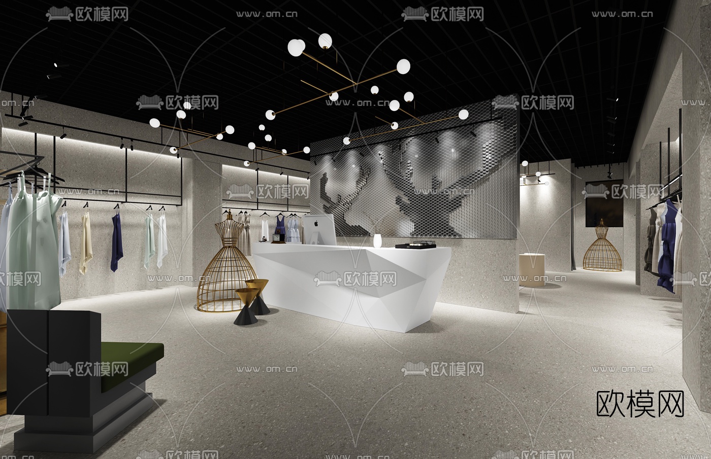 工业风女士服装店3D模型下载（渲染图1）