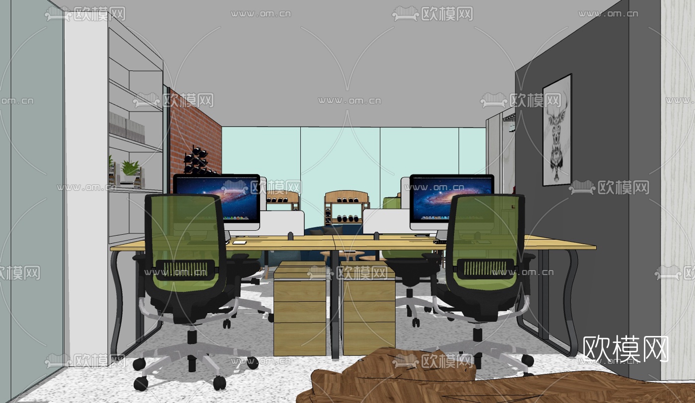 现代办公区休息区su模型下载（渲染图1）
