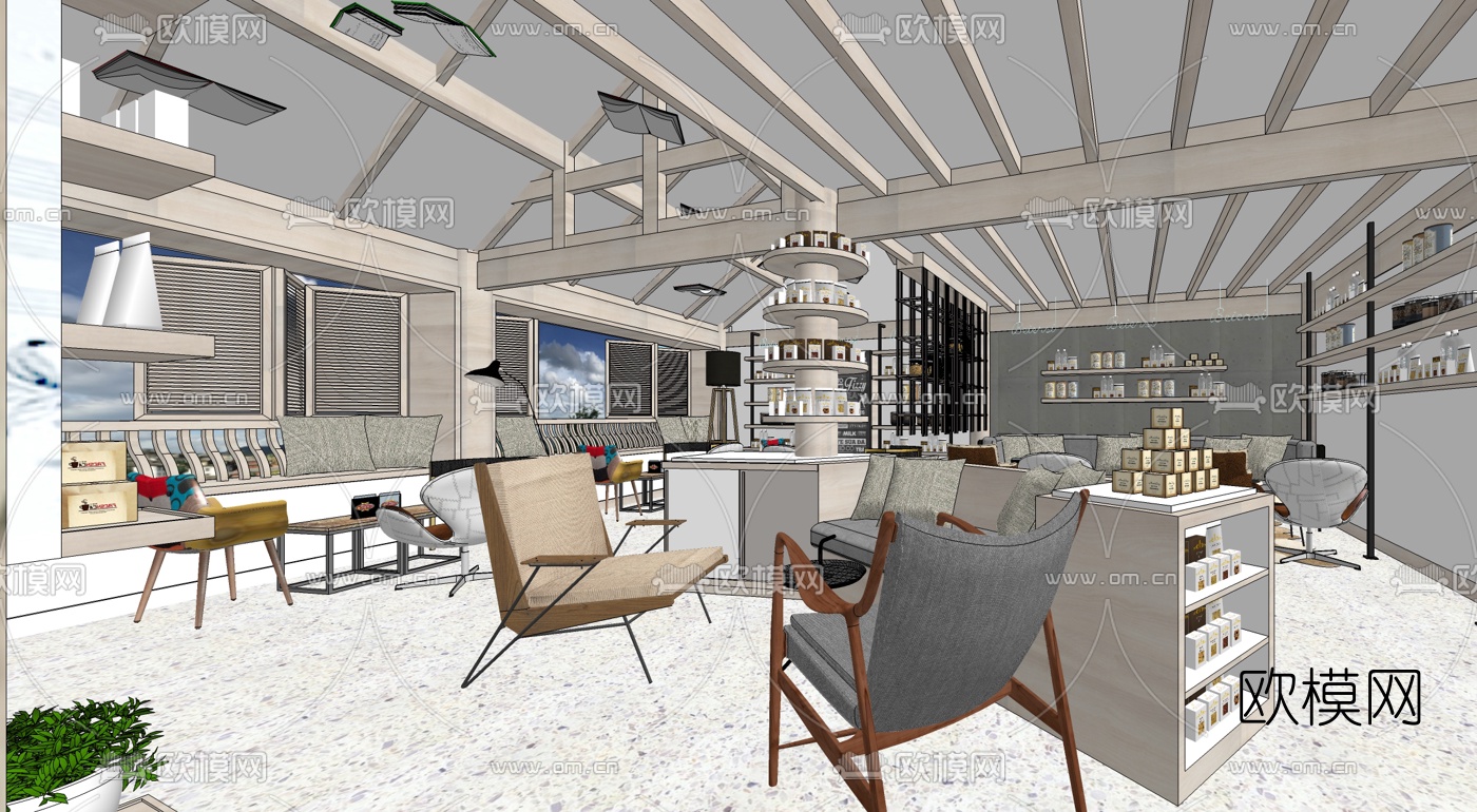 北欧咖啡奶茶店su模型下载（渲染图3）