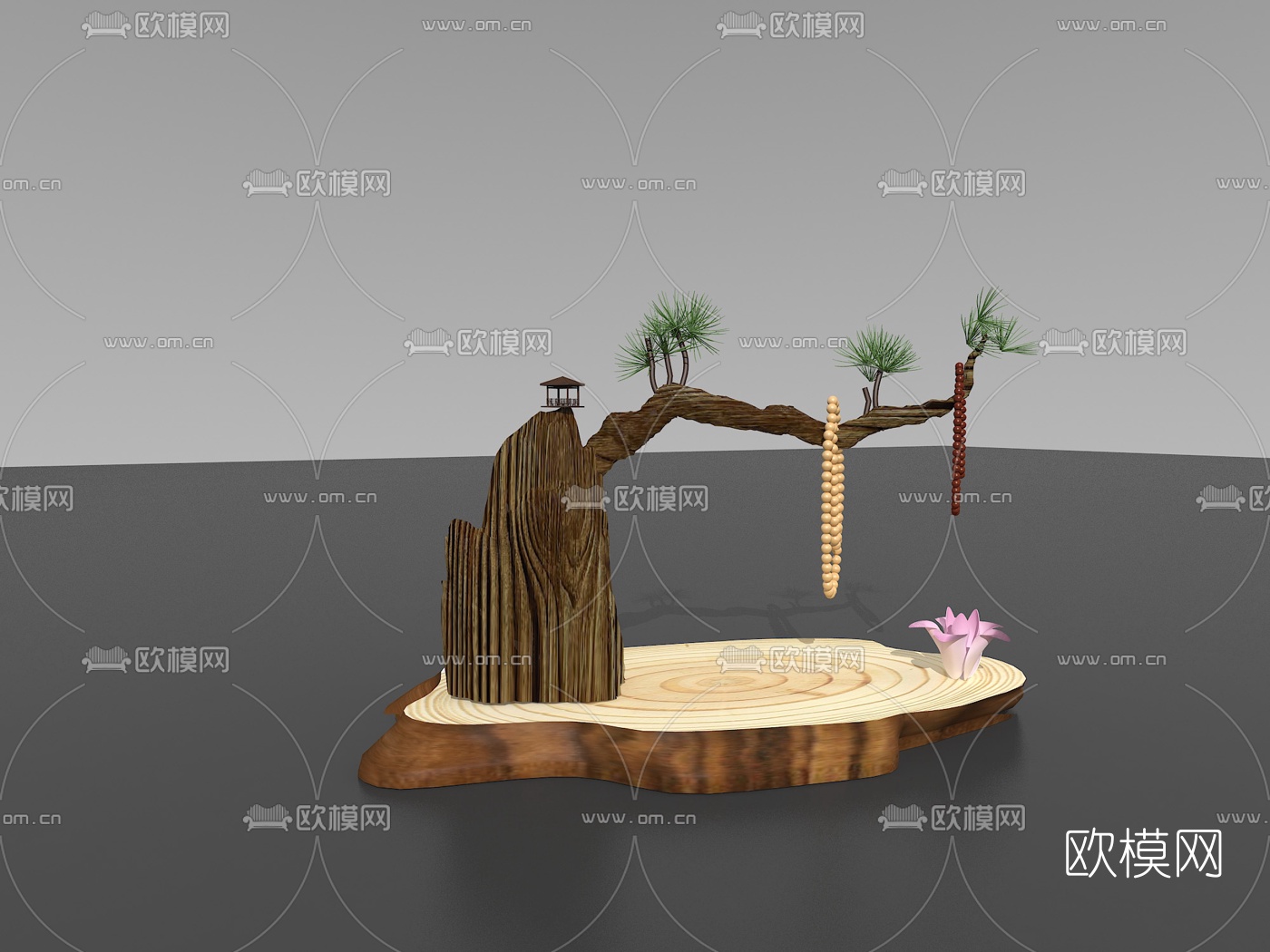 新中式实木根雕摆件3d模型