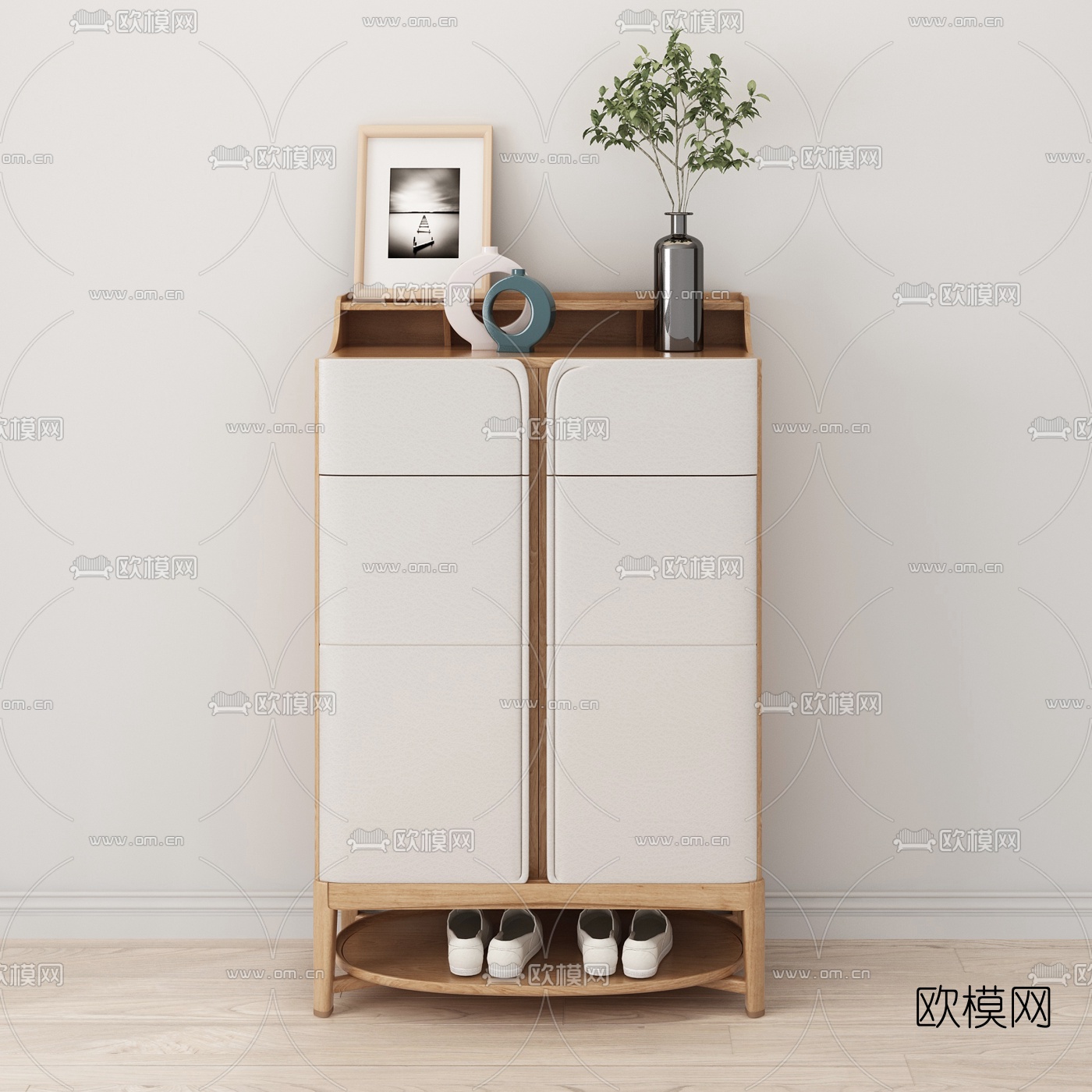 北欧实木鞋柜3d模型下载（渲染图1）