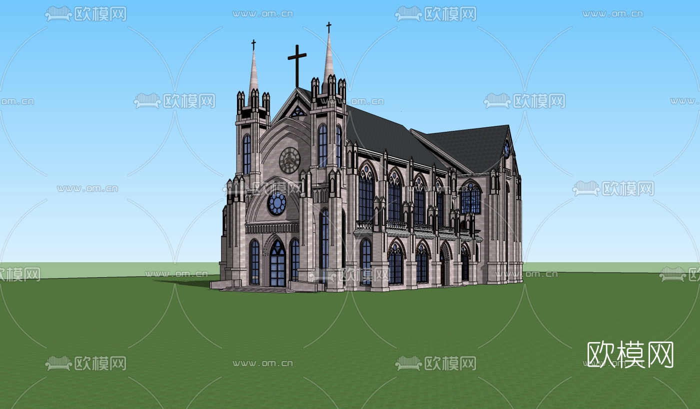 欧式教堂su模型下载