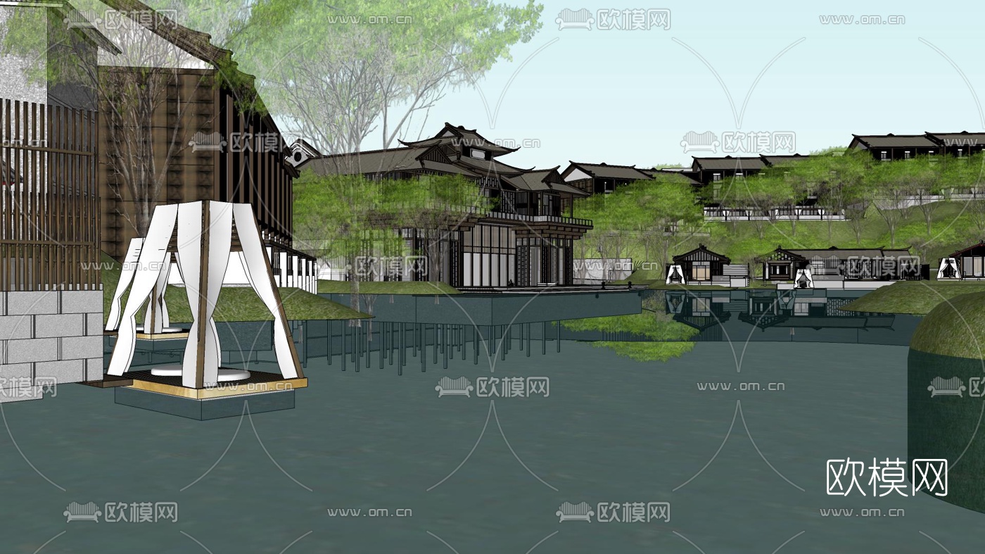 新中式度假酒店su模型下载（渲染图6）