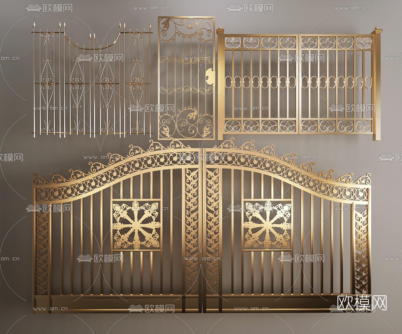 欧式铁艺雕花大门3D模型-免费3dmax模型库-欧模网