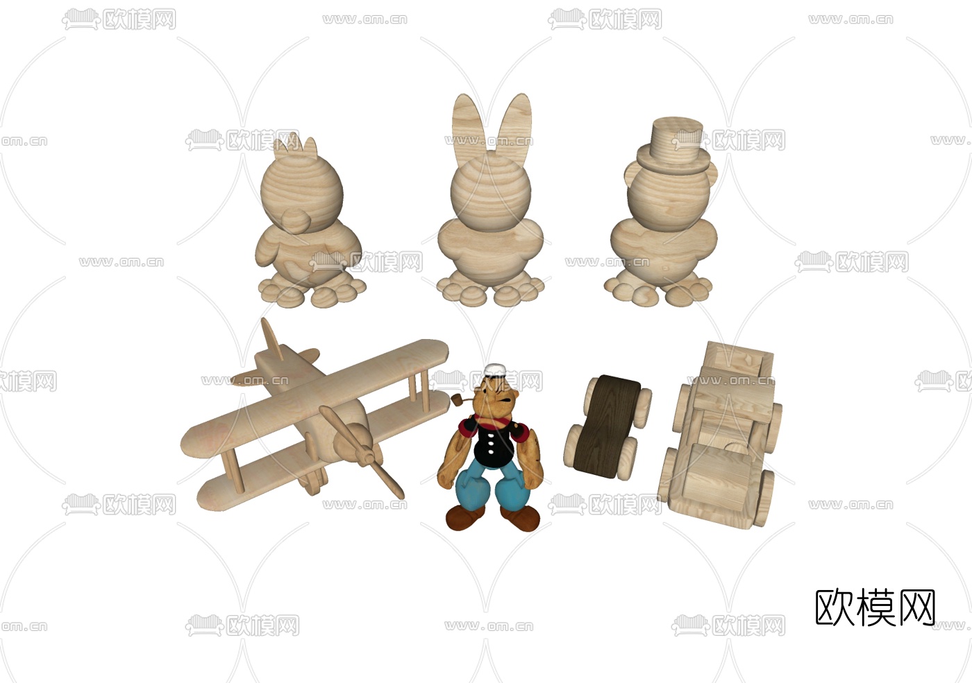 现代积木大力水手飞机木偶玩具su模型下载