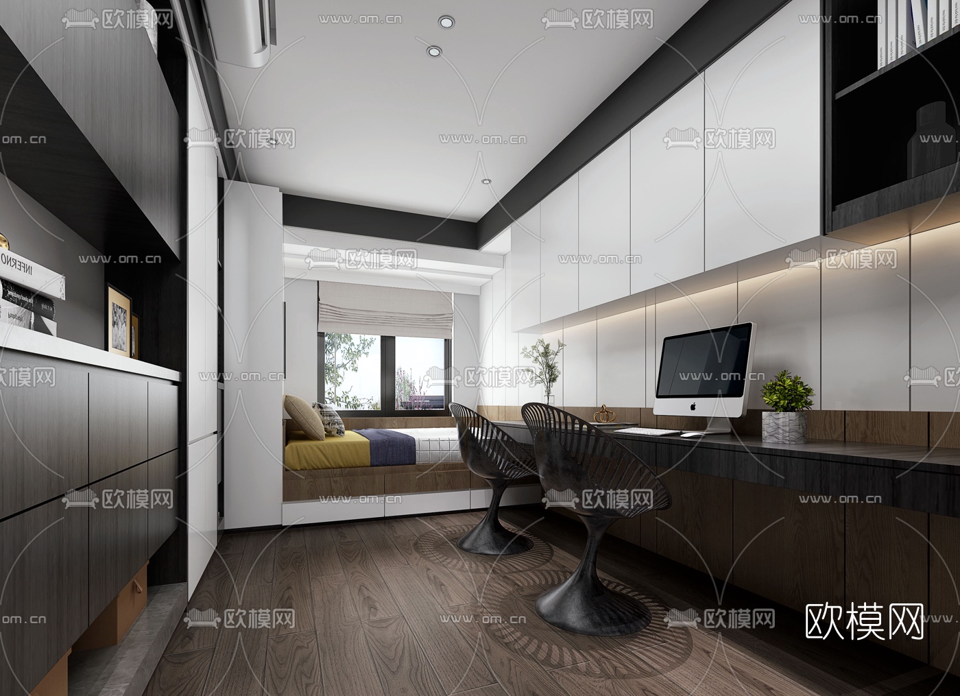 现代榻榻米卧室书房3d模型
