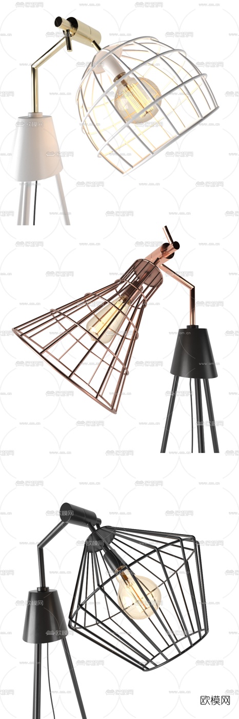 工业风落地灯组合3d模型下载（渲染图2）