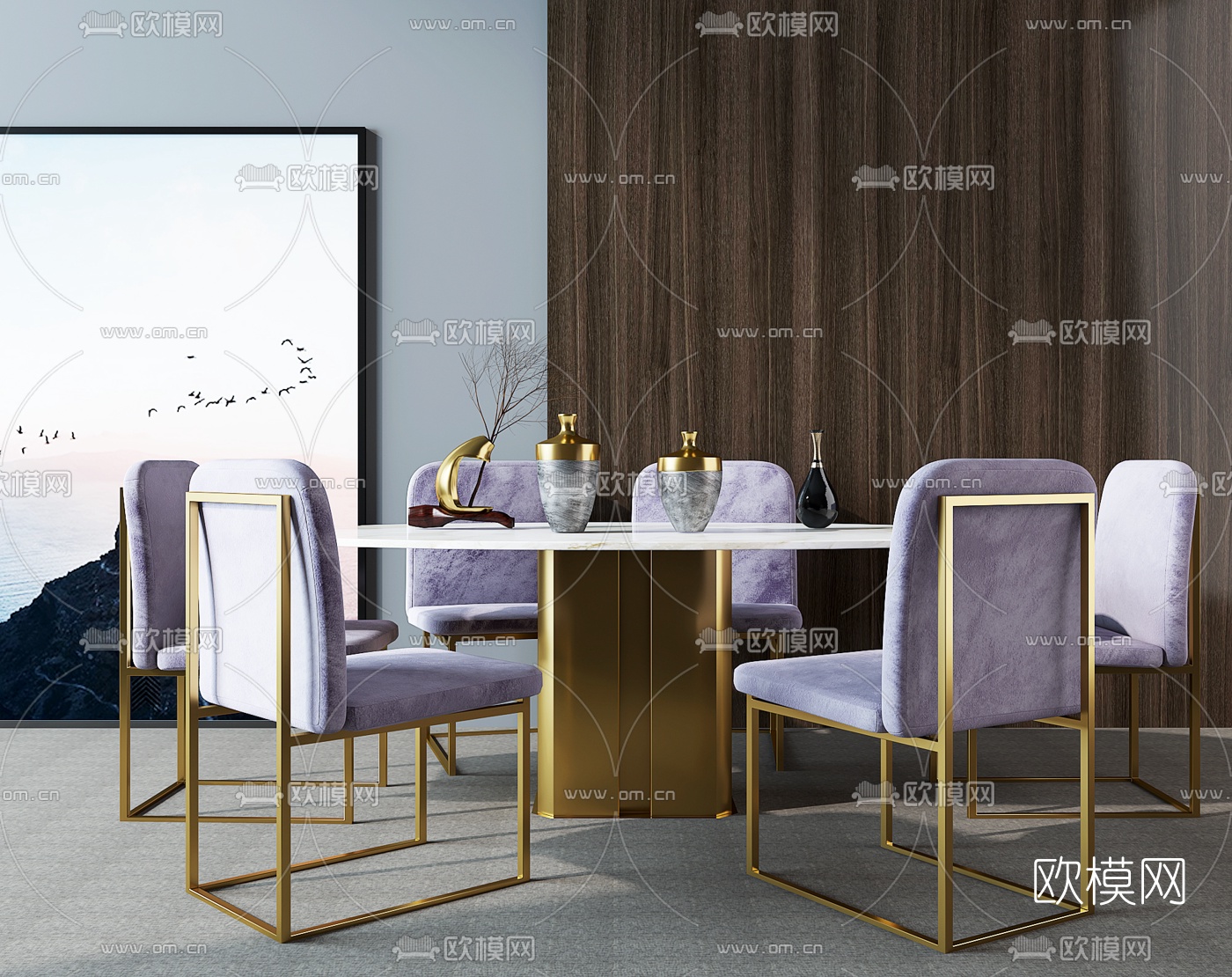 现代轻奢餐桌椅组合3d模型
