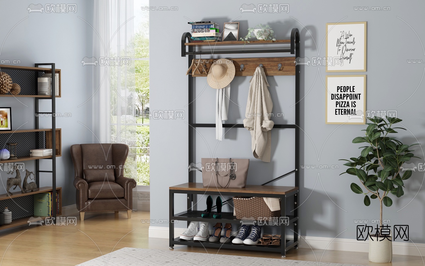 工业风鞋架衣帽架3d模型下载