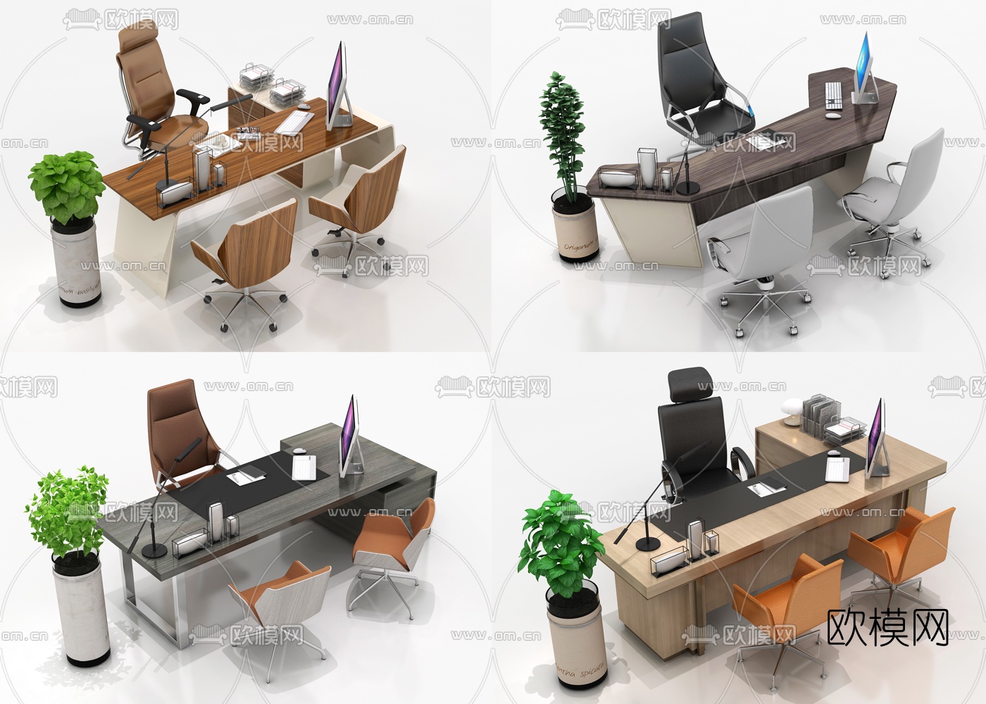 现代简约班台办公桌椅组合3d模型