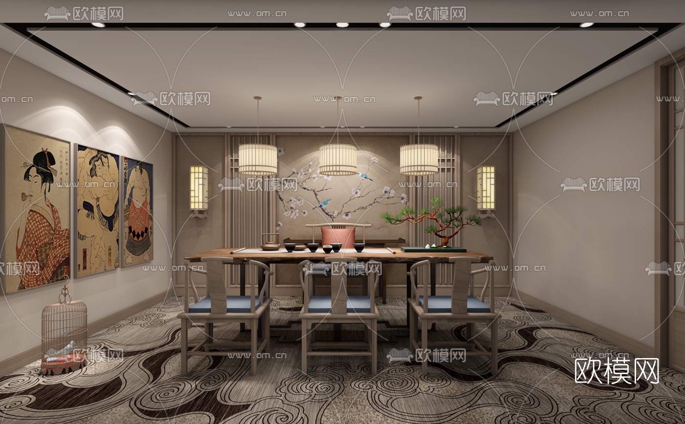 新中式茶室3d模型