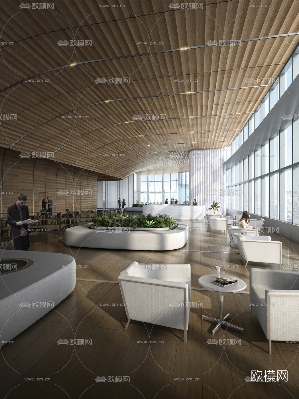 现代商业办公楼商务大堂3D模型-免费3dmax模型库-欧模网