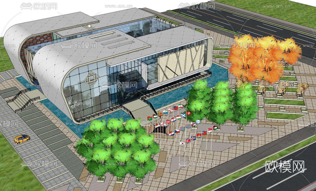 现代展览馆su模型下载（渲染图1）