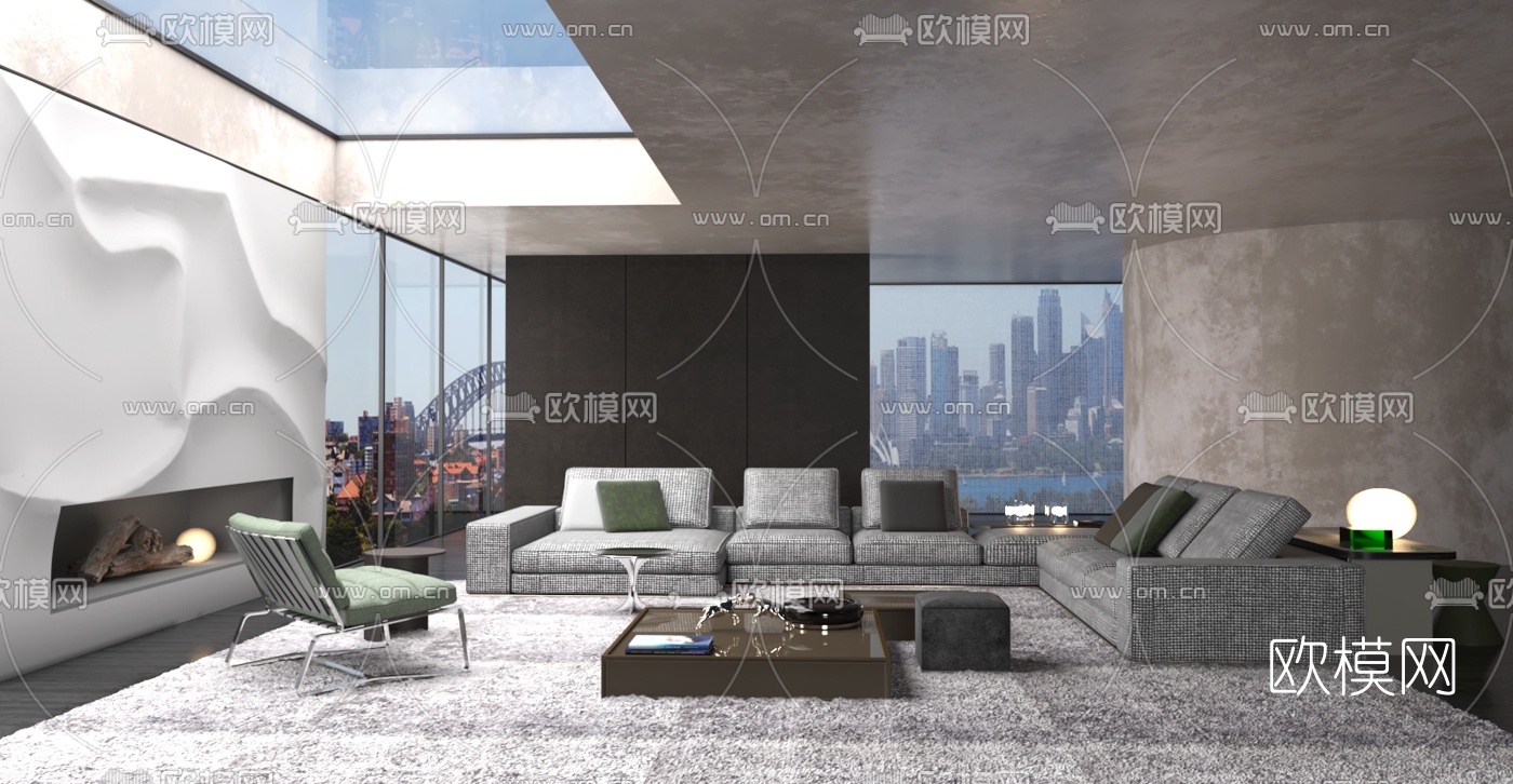 意大利Minotti品牌 现代布艺转角沙发组合3d模型