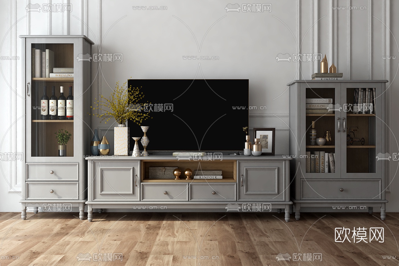 美式实木电视柜组合3d模型下载（渲染图5）