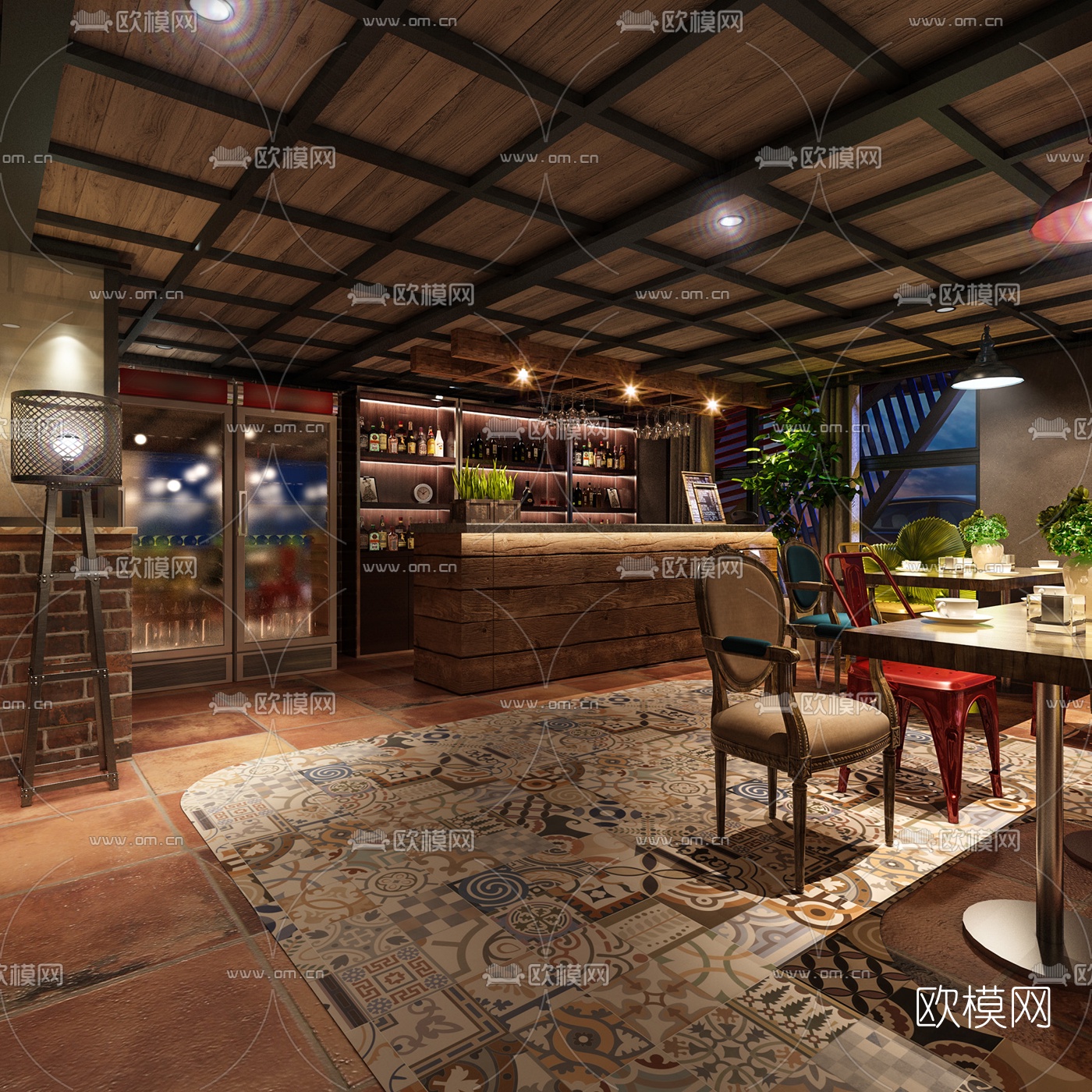 工业风休闲西餐厅3d模型