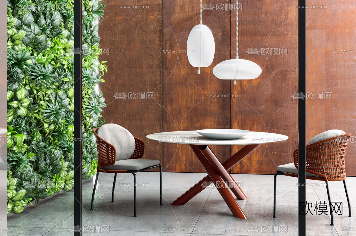意大利Minotti品牌 现代圆形大理石餐桌椅3d模型