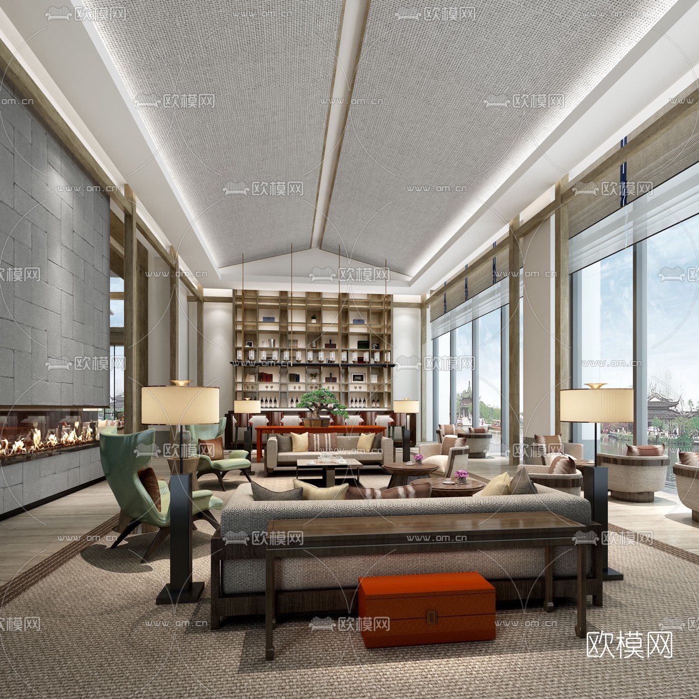 新中式酒店大堂吧3d模型