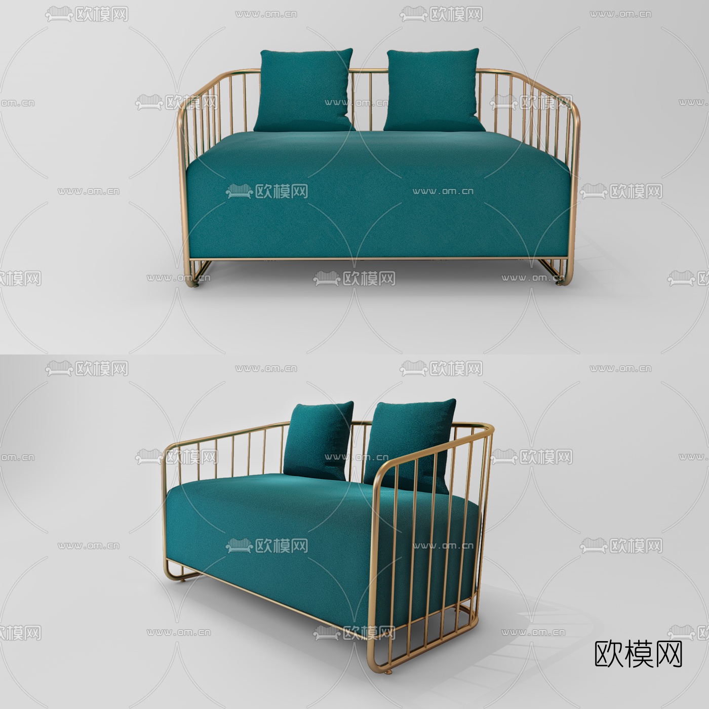 现代轻奢金属双人沙发3d模型下载