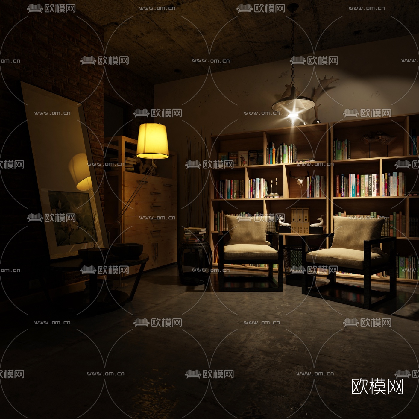 新中式客厅餐厅3d模型