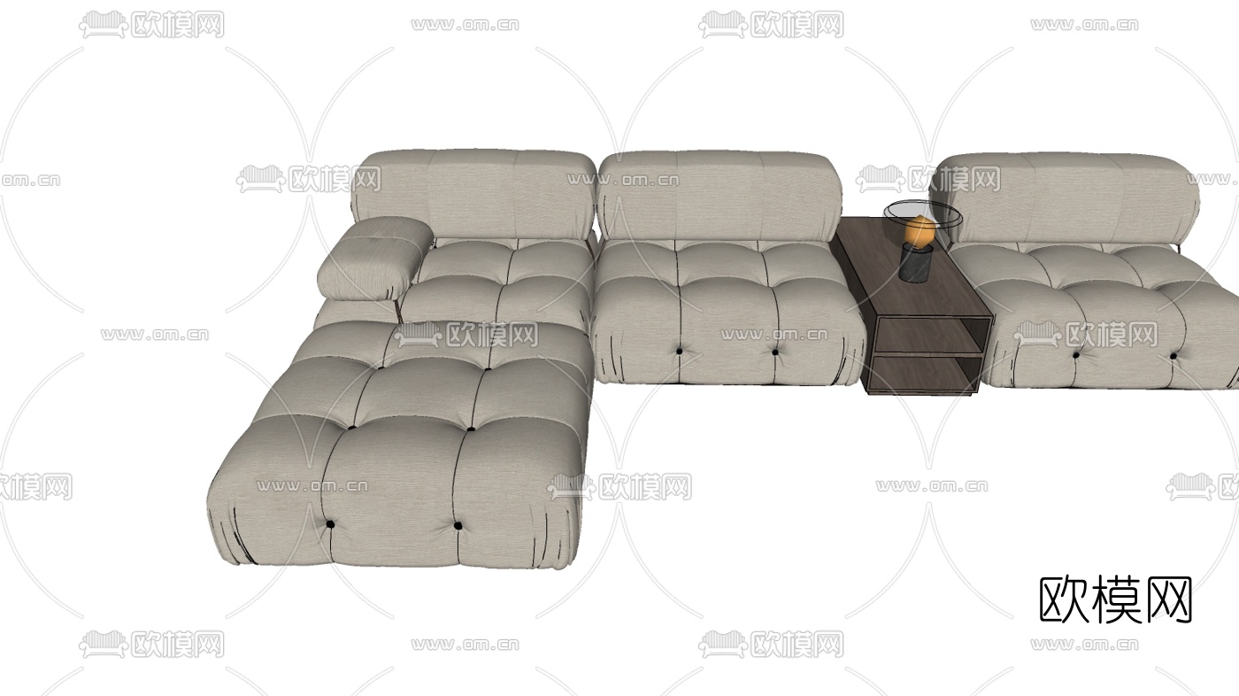 简欧布艺转角沙发su模型下载