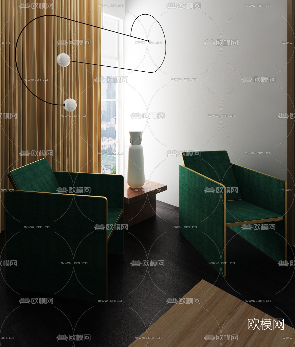 The Future Perfect设计 现代绿色休闲单人小沙发3d模型下载（渲染图1）