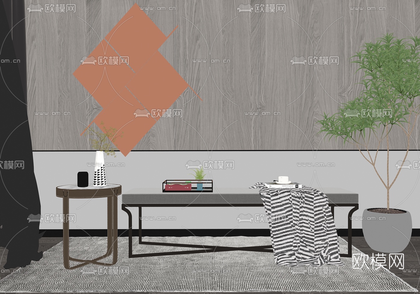 现代轻奢沙发凳su模型下载（渲染图2）