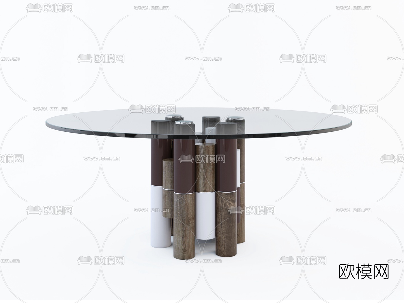 意大利PORADA品牌 现代木制圆筒拼接玻璃餐桌3d模型下载（渲染图1）