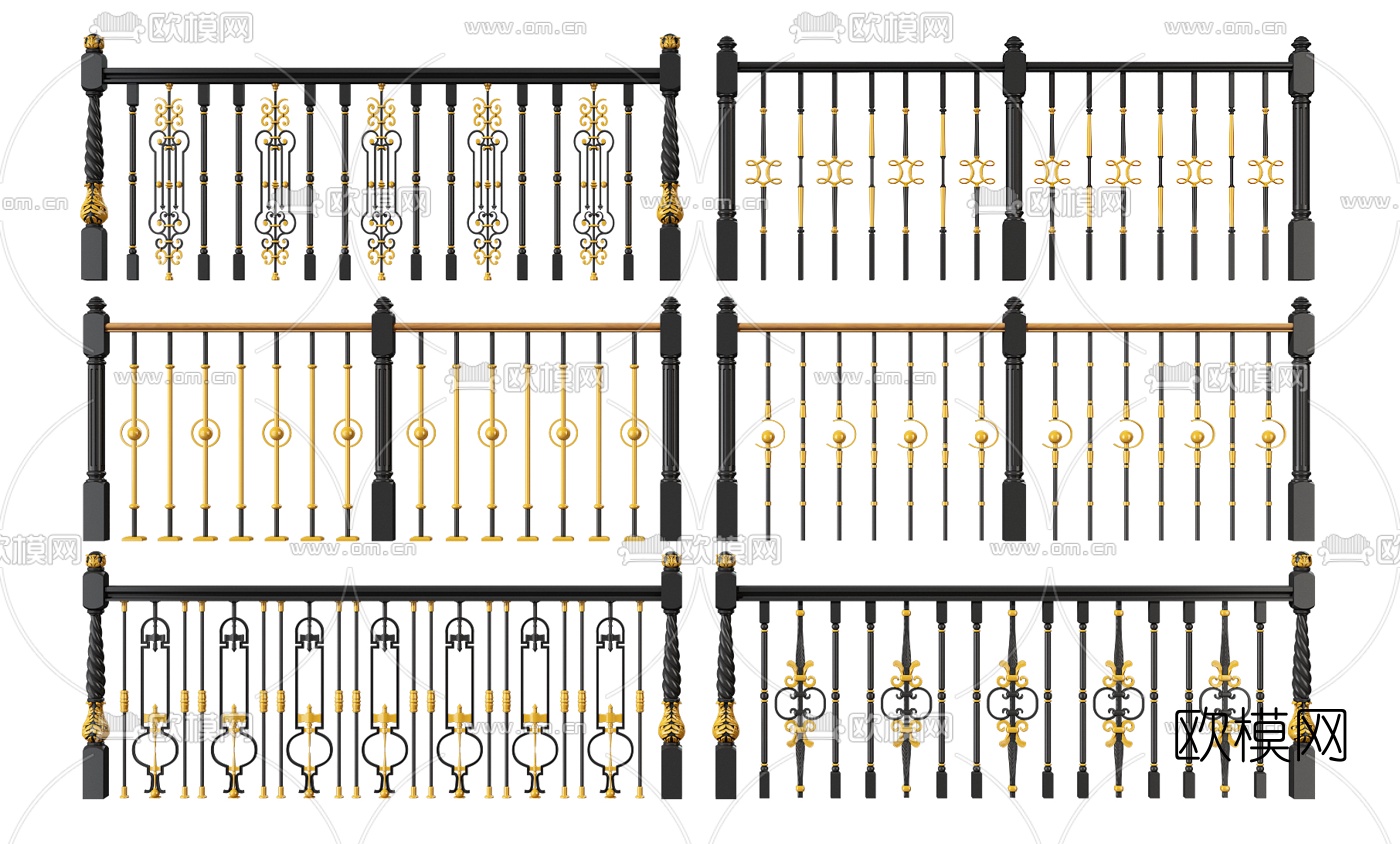 简欧铁艺栏杆护栏3d模型下载