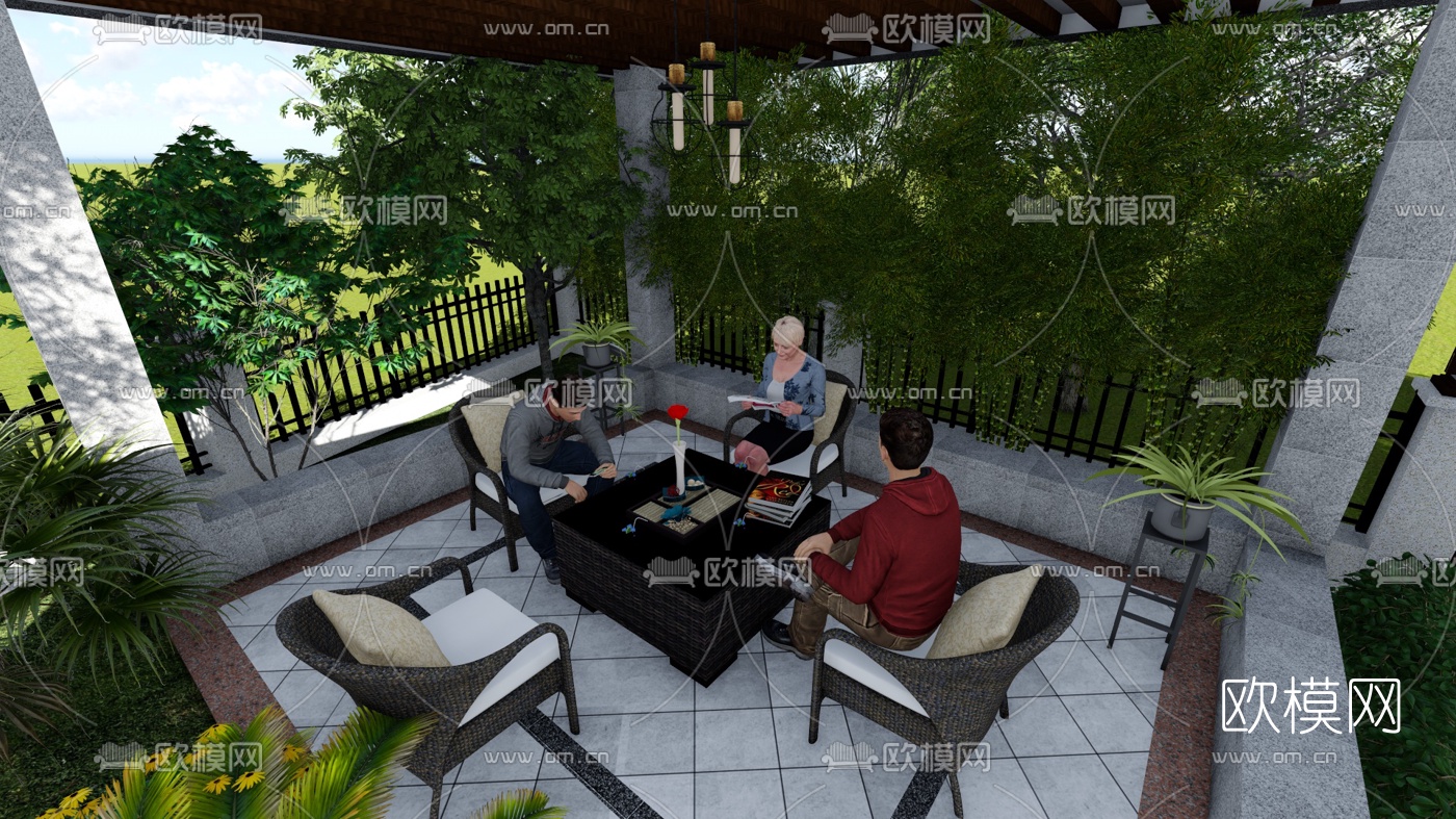 欧式庭院花园su模型下载（渲染图3）