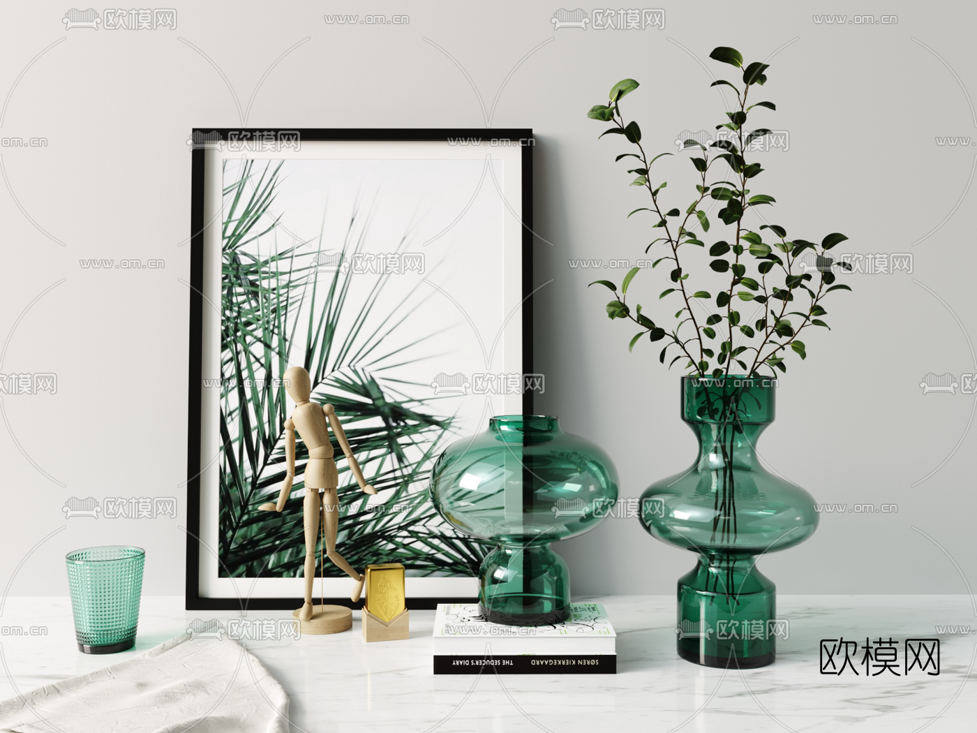 现代花瓶花卉挂画摆件3d模型下载