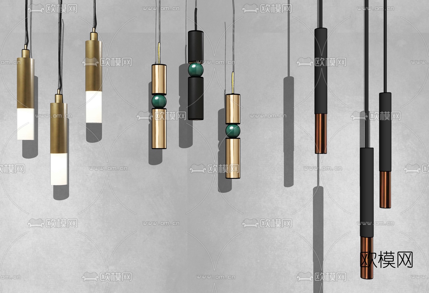 现代直筒吊灯su模型下载（渲染图1）