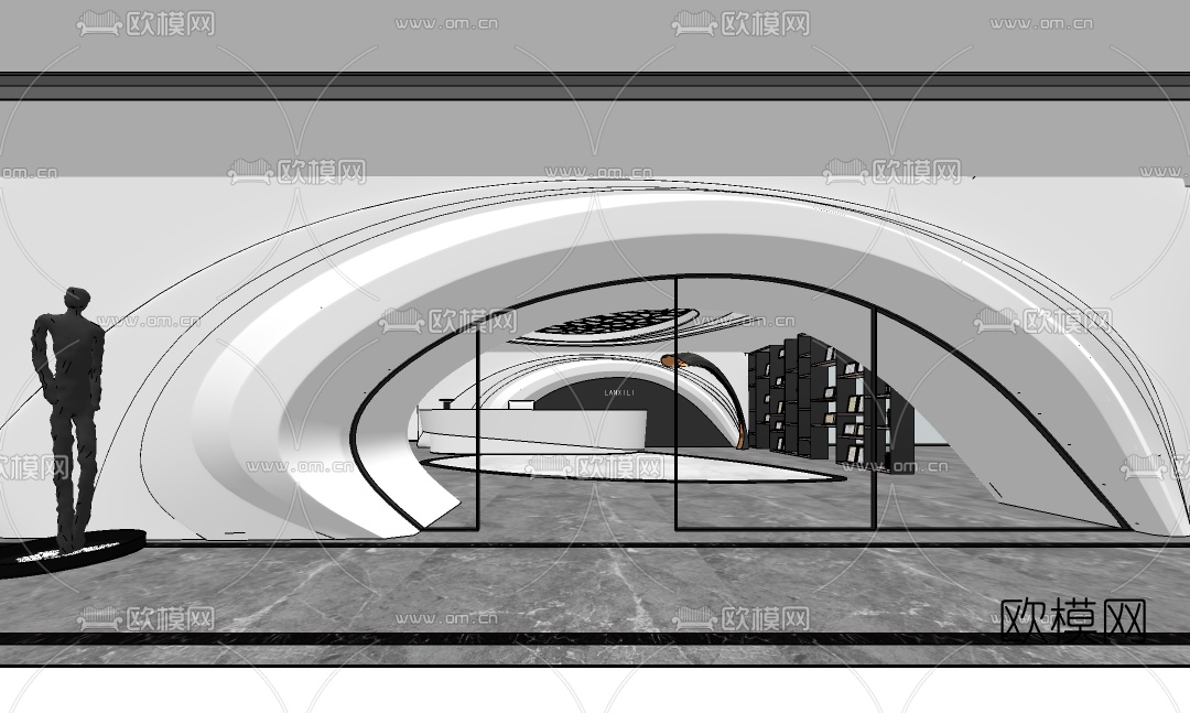 现代办公室前台大堂su模型下载