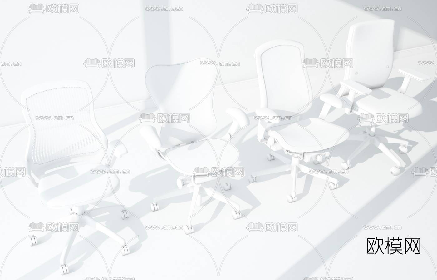 现代布艺网格办公椅组合3D模型下载（渲染图4）