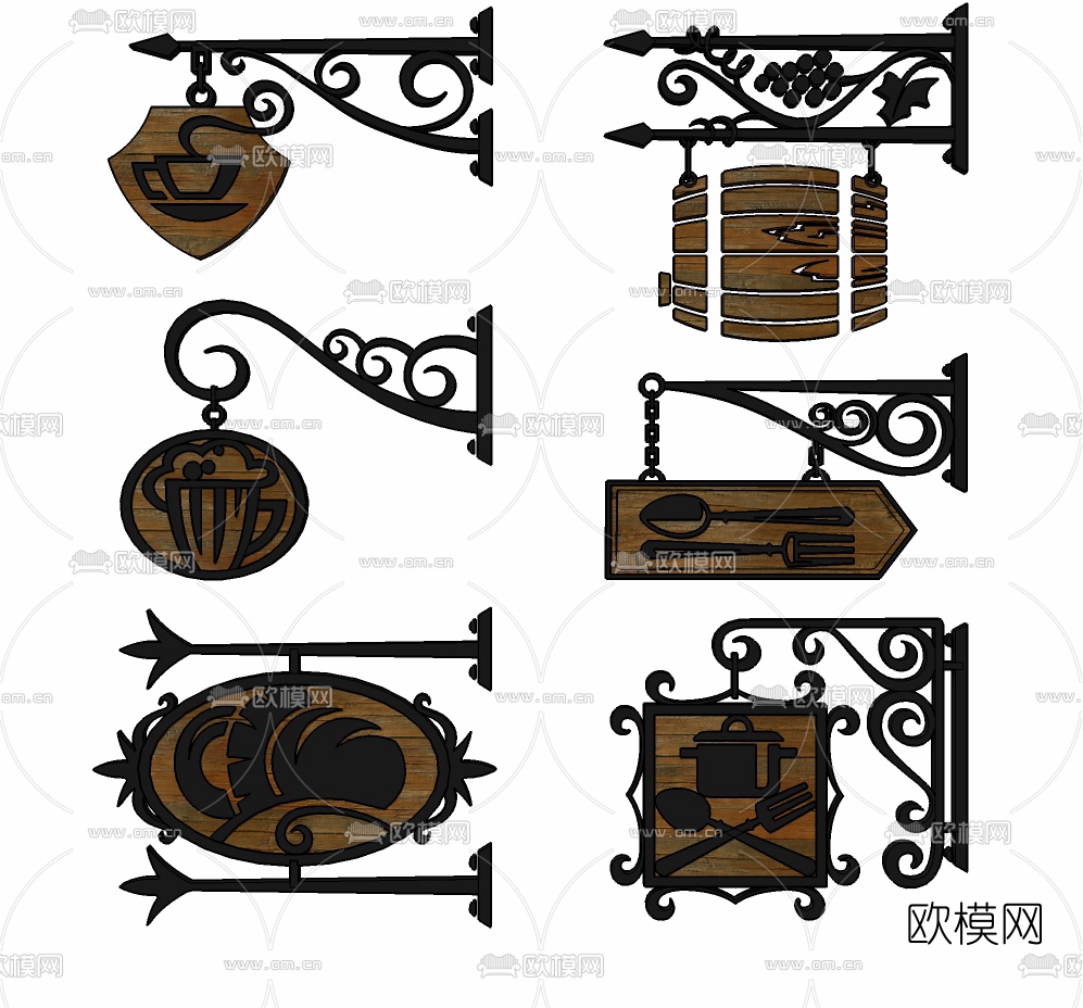 工业风商业招牌组合su模型下载