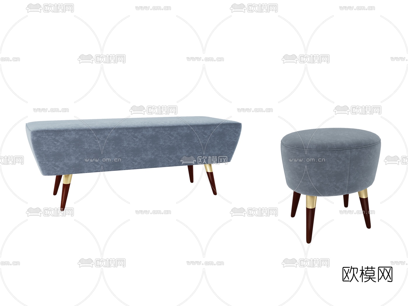 现代布艺脚踏凳子组合3d模型下载