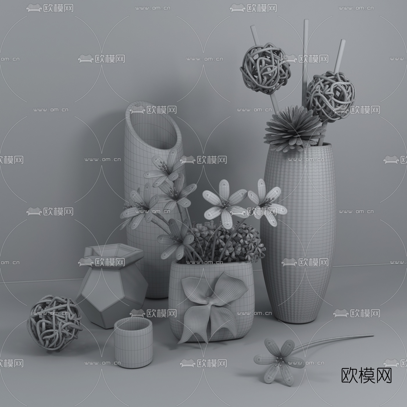 北欧花瓶花卉3d模型下载（渲染图2）