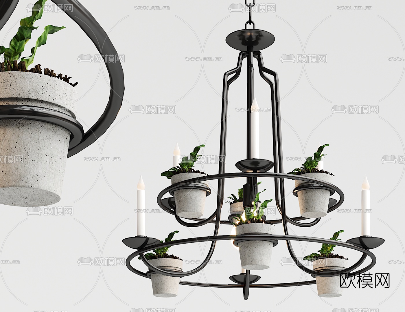 工业风盆栽吊灯3d模型下载